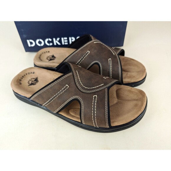 Dockers Sandals Mens 12 M Sunland Slides Brown Open Toe Memory Foam Shoes NEW - Picture 5 of 12